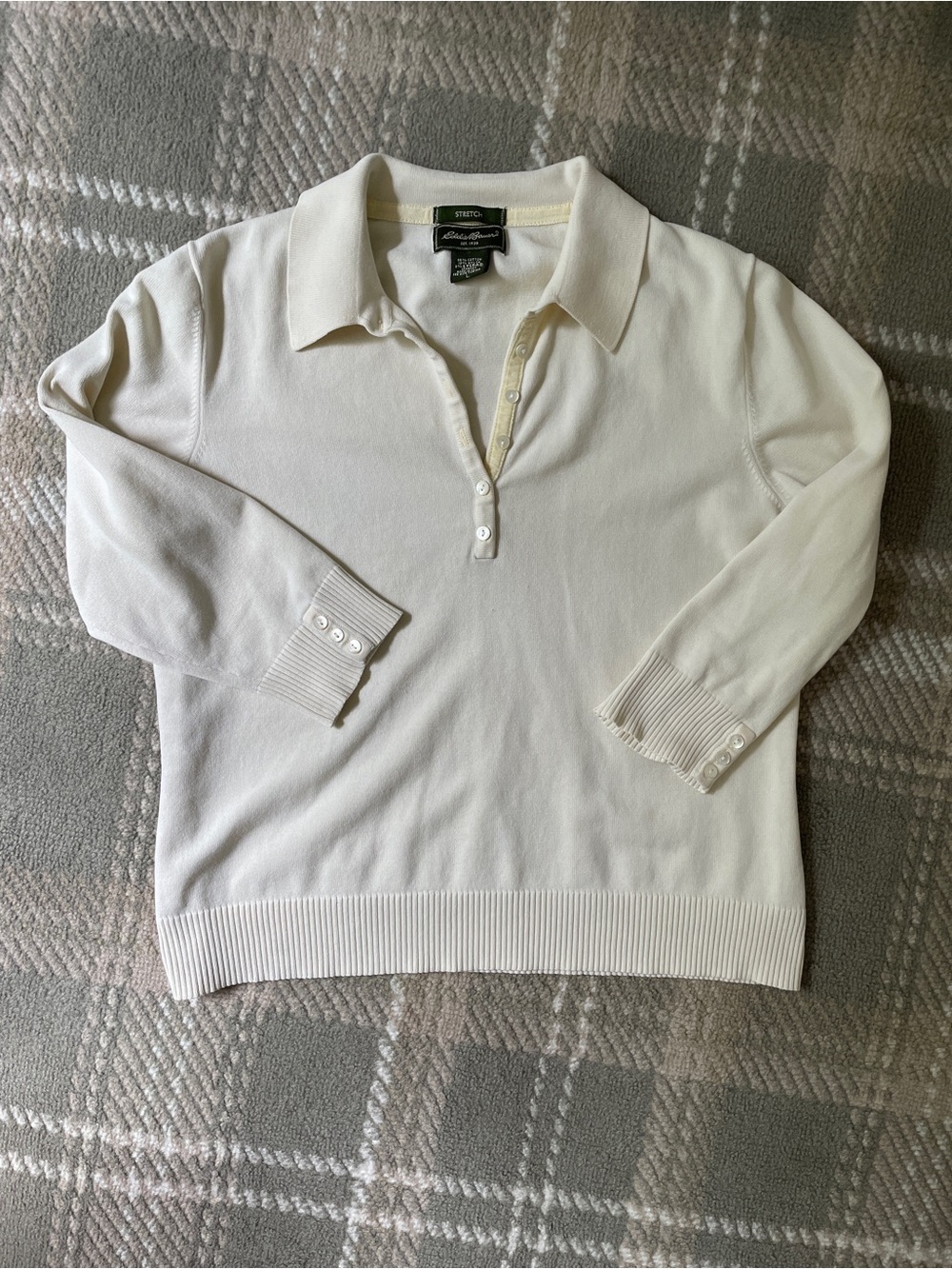 VTG Eddie Bauer cotton stretch 3/4 sleeve knit polo L